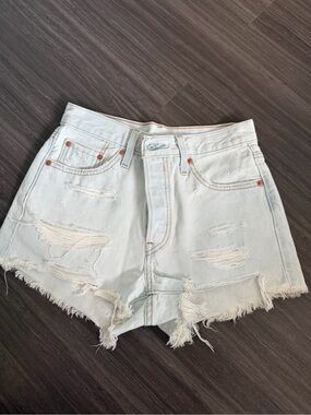 Levi's 501 Light Blue Distressed Denim Shorts